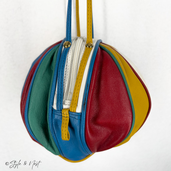 Brio Vintage Rainbow Leather Balloon Ball Shoulder Bag Retro Chic Romantic - Picture 3 of 10